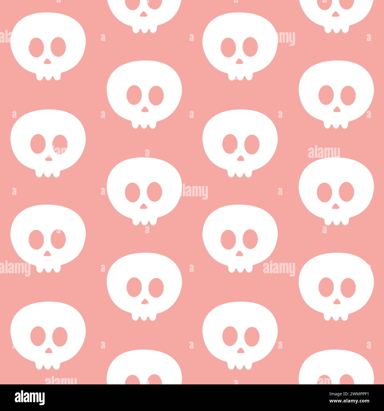 Vector seamless pattern of hand drawn groovy skull silhouette isolated on pink background Stock Vector
