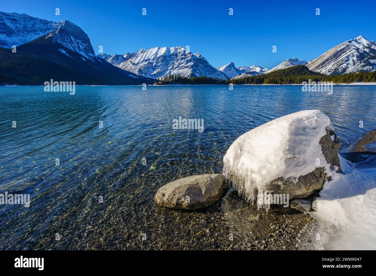 Upper Kananaskis Lake in the Rocky Mountains of southern Alberta at the ...