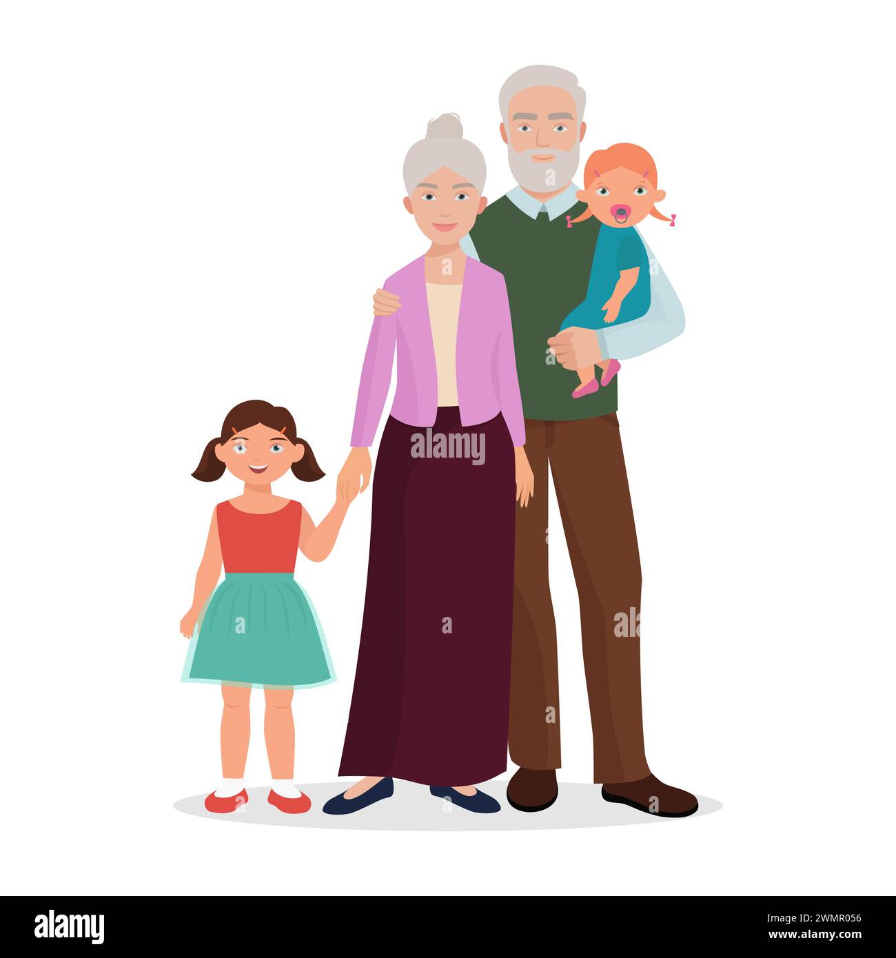 Elderly grandparents standing with grandchildren, senior grandfather ...