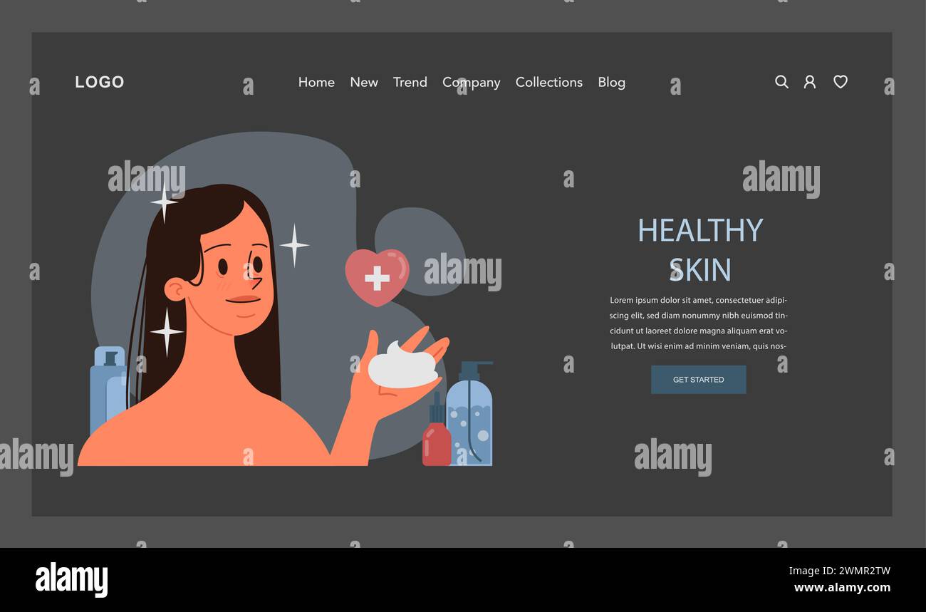 Skincare routine web banner or landing page dark or night mode. Facial ...