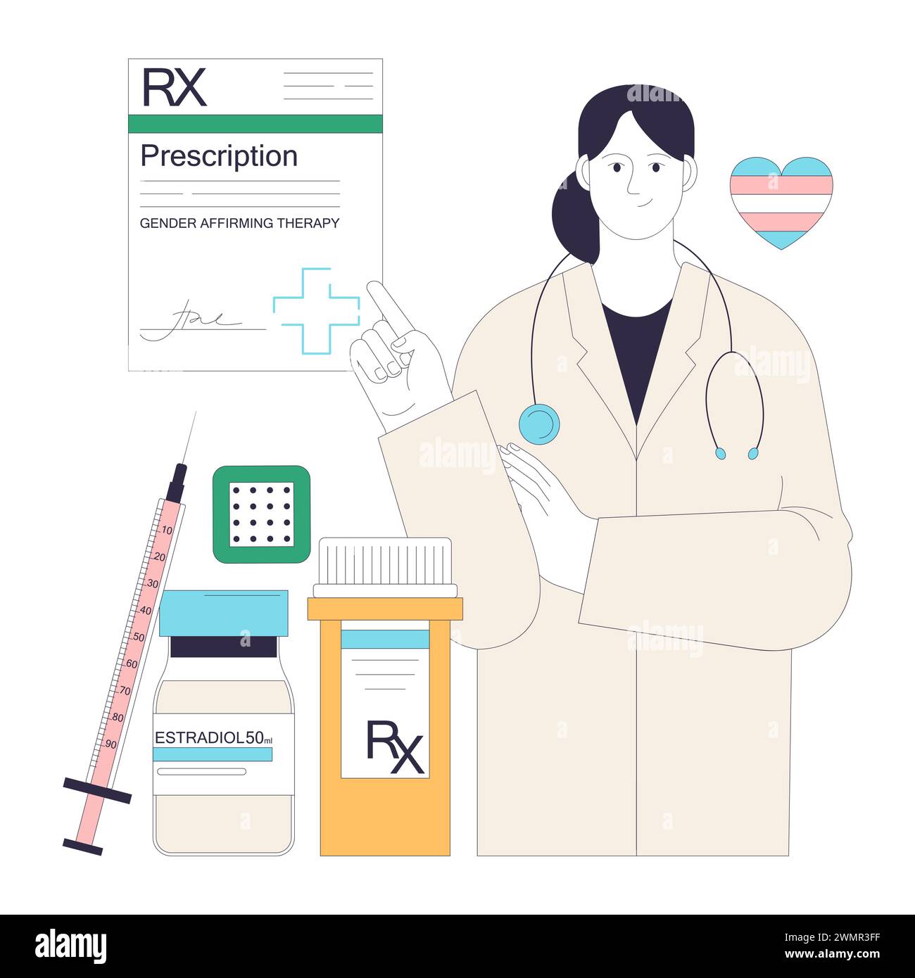 HRT hormone replacement therapy vector illustration. MtF and FtM
