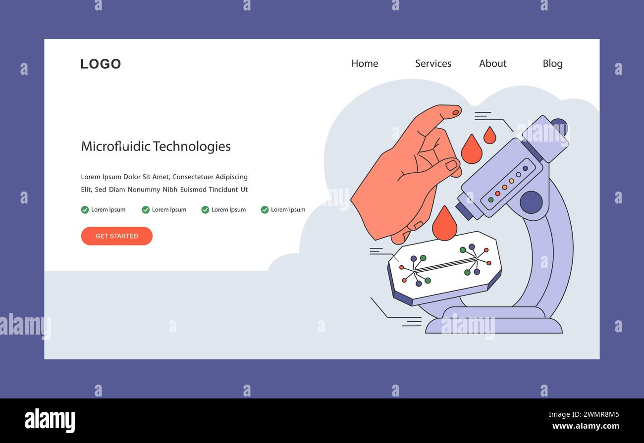 Microfluidic Technologies concept. Revolutionizing biological testing with lab-on-a-chip devices. Streamlining complex analyses in miniature scales. Flat vector illustration. Stock Vector