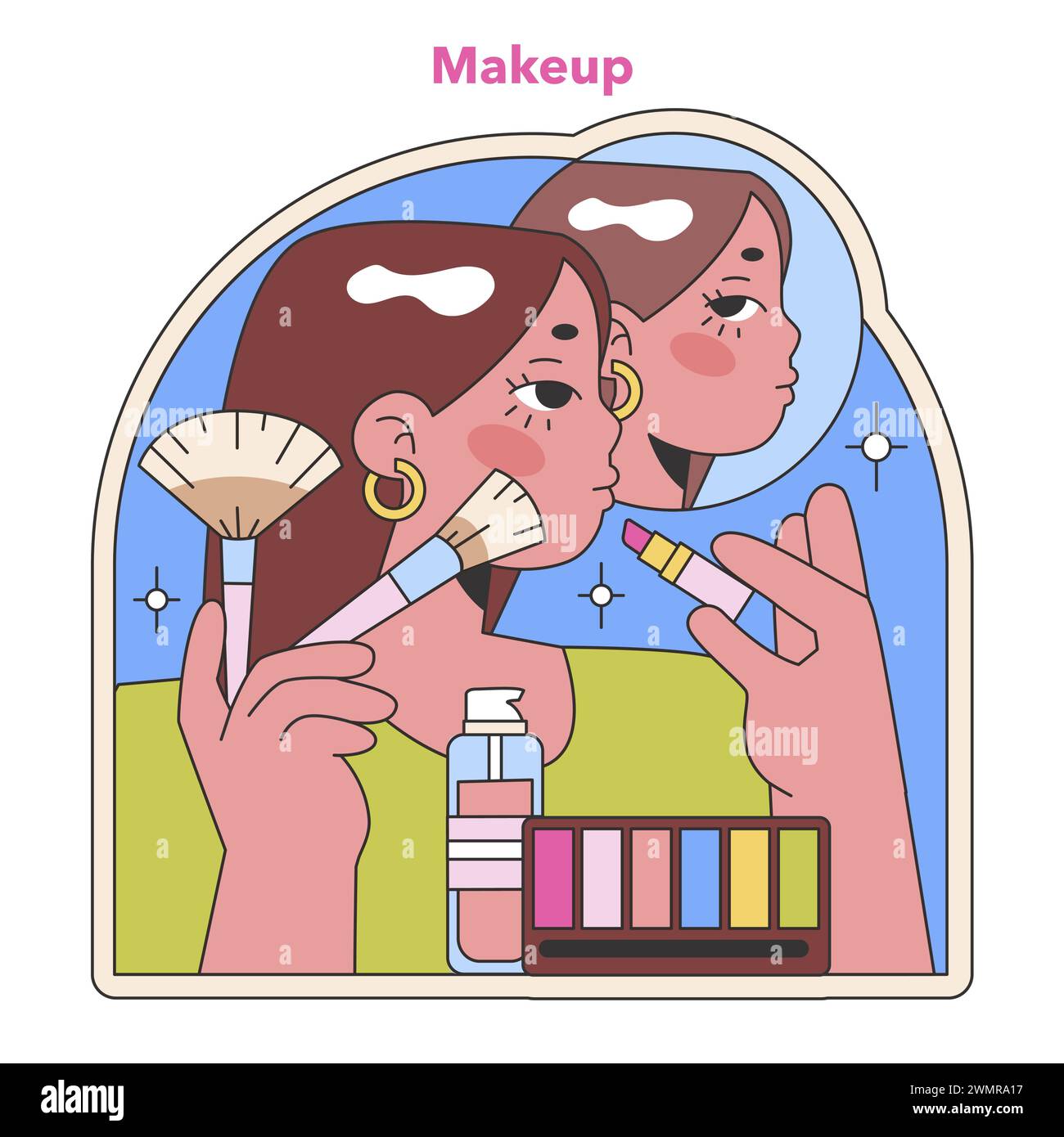 Makeup routine illustration. A detailed depiction of a makeup