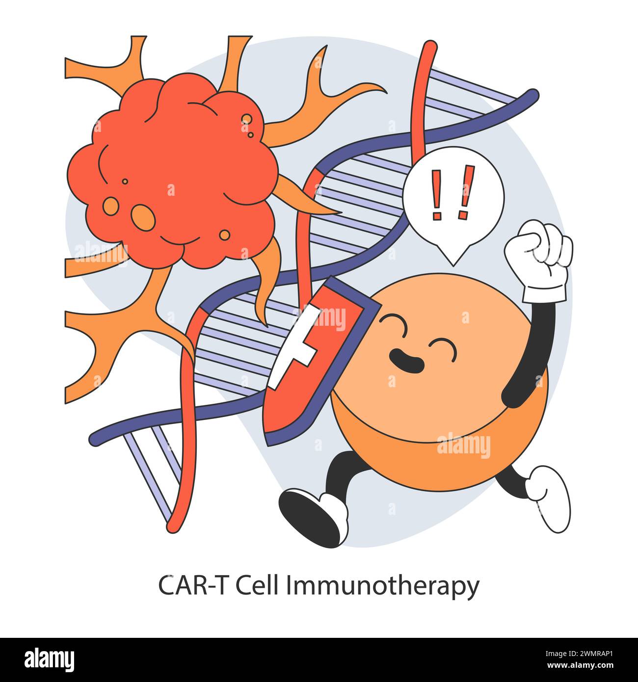 Cancer Treatment Breakthrough concept. CAR-T cell immunotherapy revolutionizing oncology with targeted cancer cell destruction. Flat vector illustration. Stock Vector