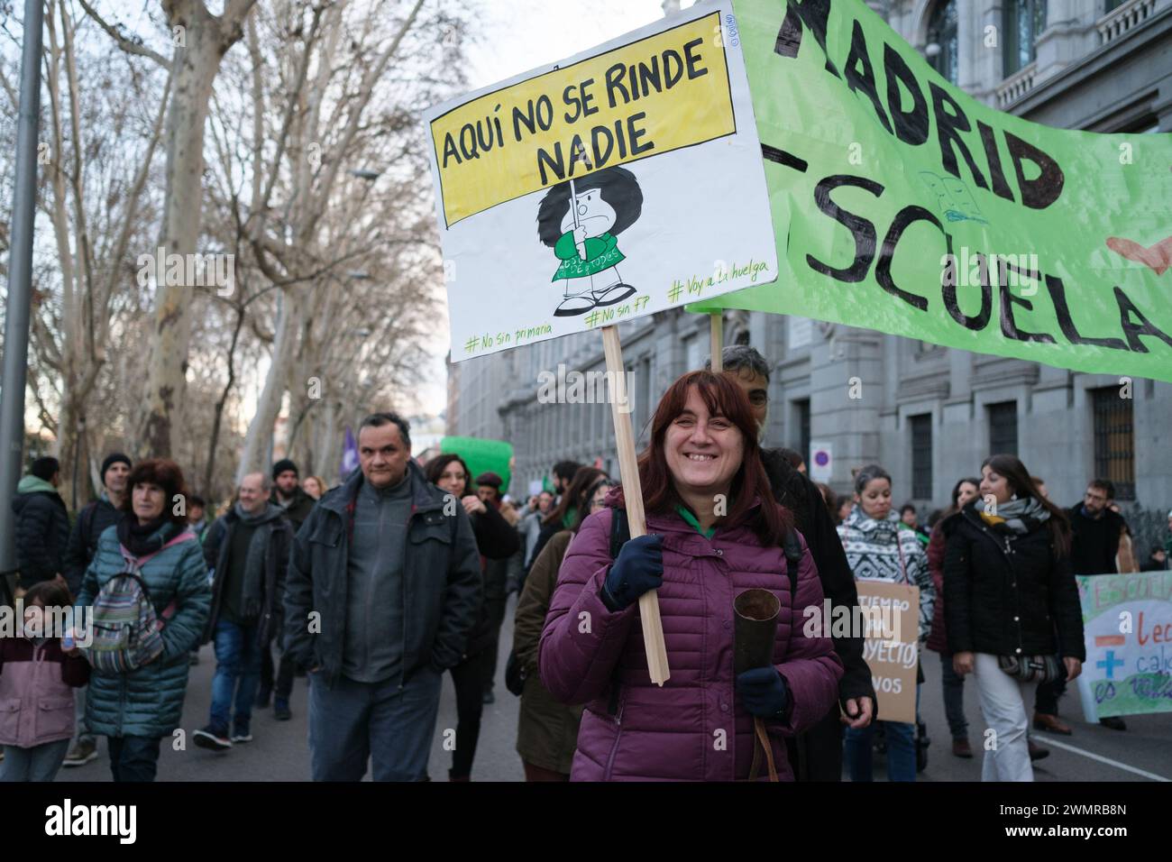 Several people during a demonstration for a public and quality education, on 27 February, 2024 in Madrid, Spain. Stock Photo