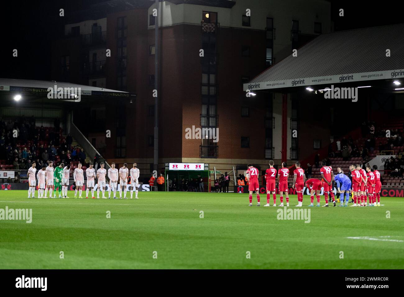 Players of Blackpool lineup prior to the Sky Bet League 1 match Leyton Orient vs Blackpool at Matchroom Stadium, London, United Kingdom, 27th February 2024  (Photo by Juan Gasparini/News Images) Stock Photo