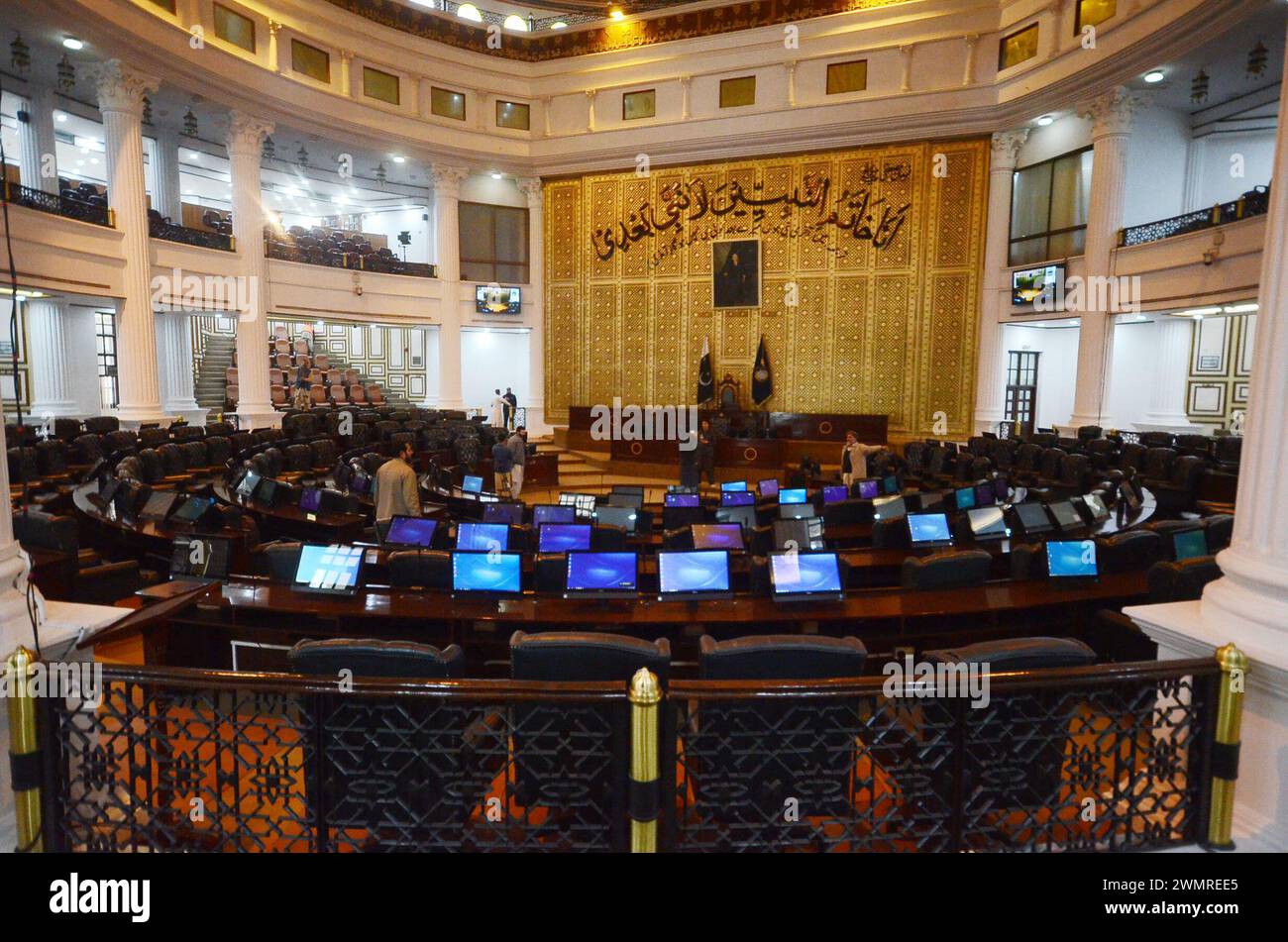 Peshawar Peshawar Pakistan 27th Feb 2024 Workers Renovate   Peshawar Peshawar Pakistan 27th Feb 2024 Workers Renovate Provincial Assembly Building In Peshawar Ahead Of Oath Taking Ceremonypeshawar Pakistan February 27 Workers Clean The Desks Of The Khyber Pakhtunkhwa Provincial Assembly Building Ahead Of The Oath Taking Ceremony Of The Newly Elected Provincial Legislators In Peshawar Pakistan 27 February 2024 The Khyber Pakhtunkhwa Kpk Assembly Session Has Been Scheduled For 28 February At 11am Where Lawmakers Will Take Their Oaths As Per Article 65 Of The Constitution Of Pakistan Following The General Elections On February 8 Pti 2WMREE5 