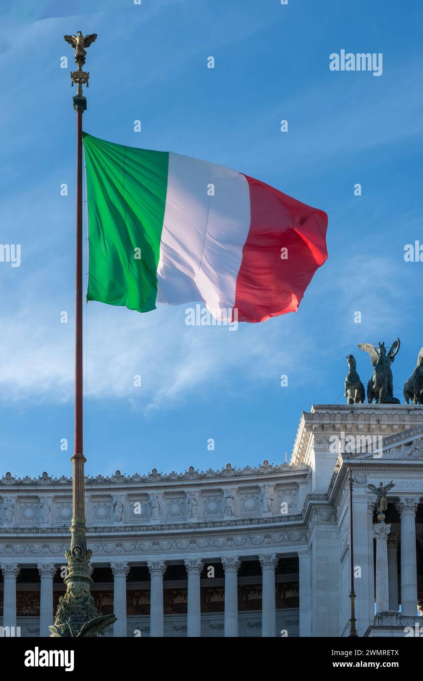 Italian flag at Monument to Victor Emmanuel II Stock Photo