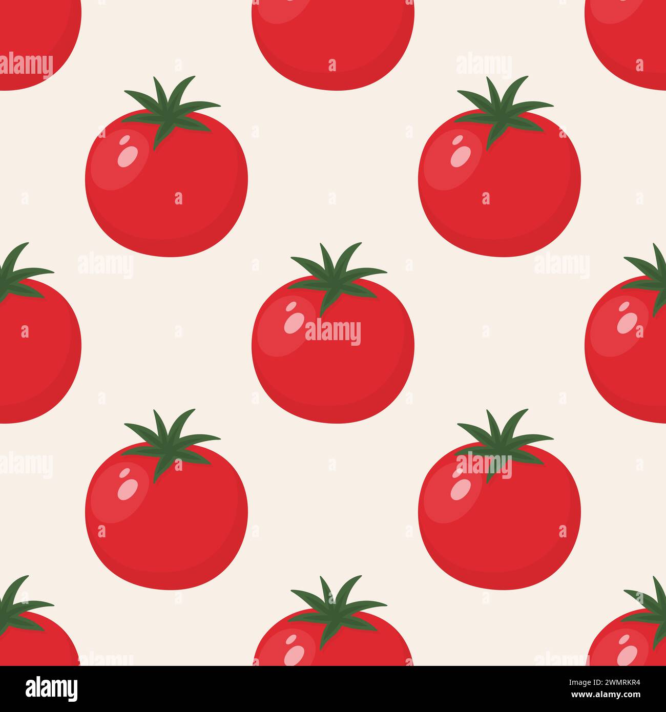 Flat Vector Seamless Pattern with Fresh Tomato on a White Background. Whole Tomatoes Print Stock Vector