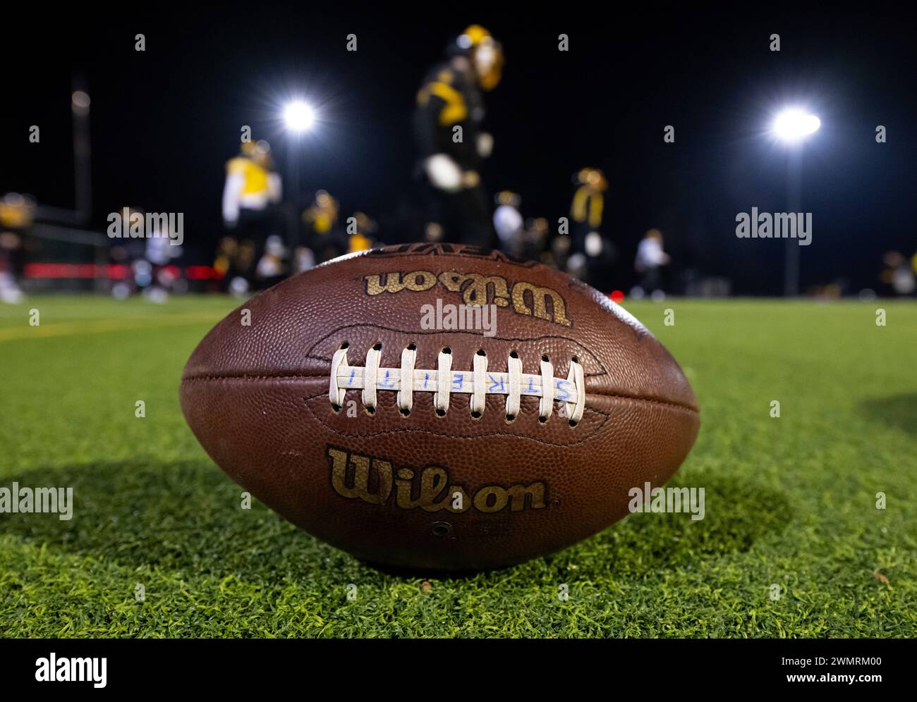 Munich, Germany. 27th Feb, 2024. Munich Cowboys players train at the training ground on Görzer Straße. The club is one of the oldest football clubs in Germany. Credit: Sven Hoppe/dpa/Alamy Live News Stock Photo