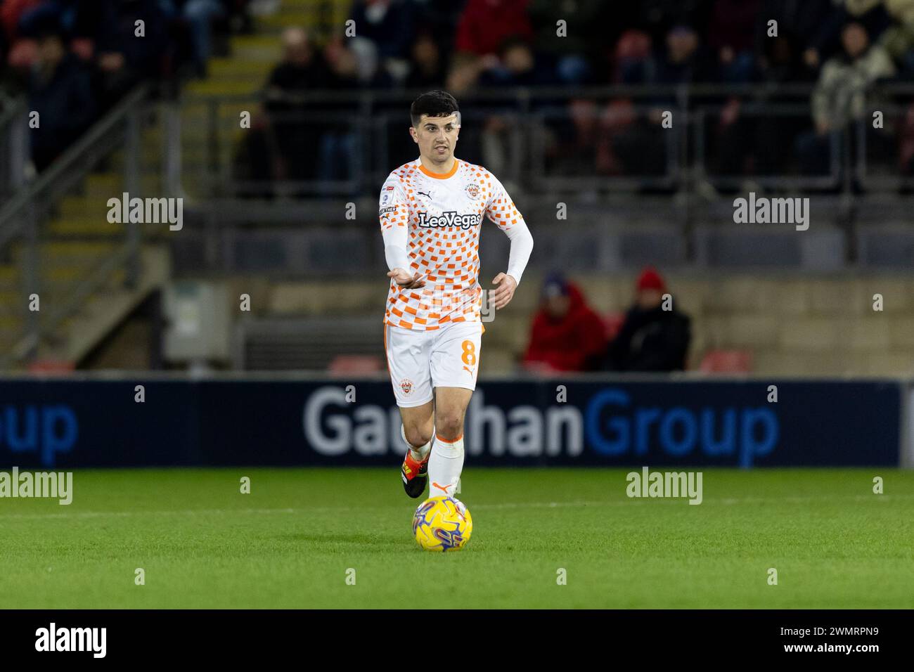 Albie Morgan of Blackpool gestures during the Sky Bet League 1 match Leyton Orient vs Blackpool at Matchroom Stadium, London, United Kingdom, 27th February 2024  (Photo by Juan Gasparini/News Images) Stock Photo