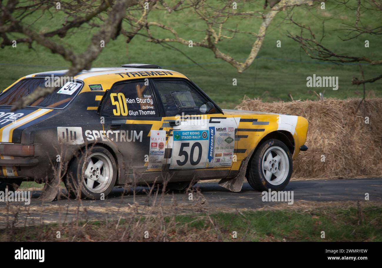 Rally car in action on Beverley Westwood East Yorkshire in Beverley & District Motor Club East Riding Stages Rally Stock Photo