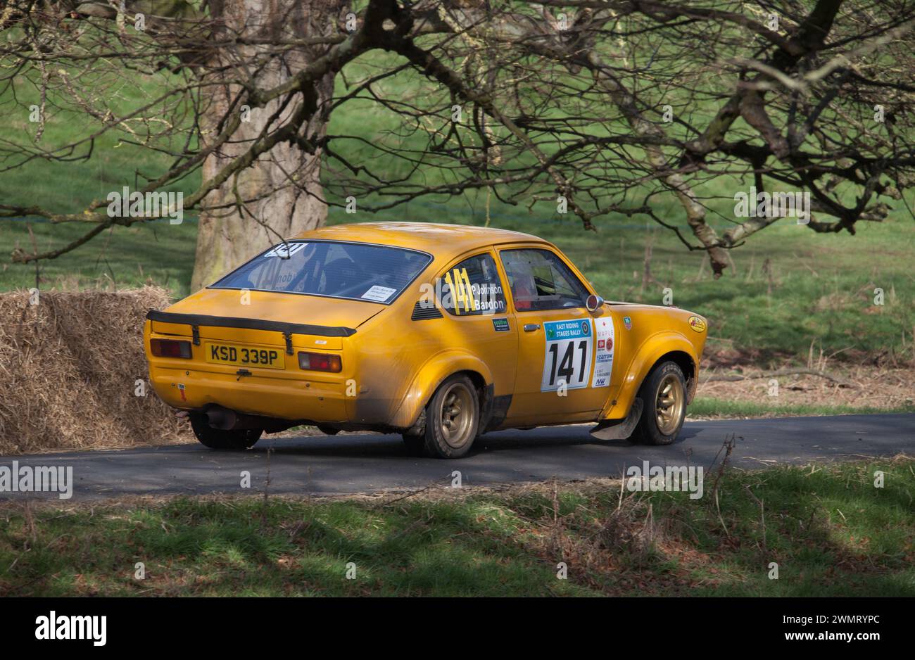 1970s Opel Kadett Rally car no 141 in action on Beverley Westwood East Yorkshire in Beverley & District Motor Club East Riding Stages Rally Stock Photo