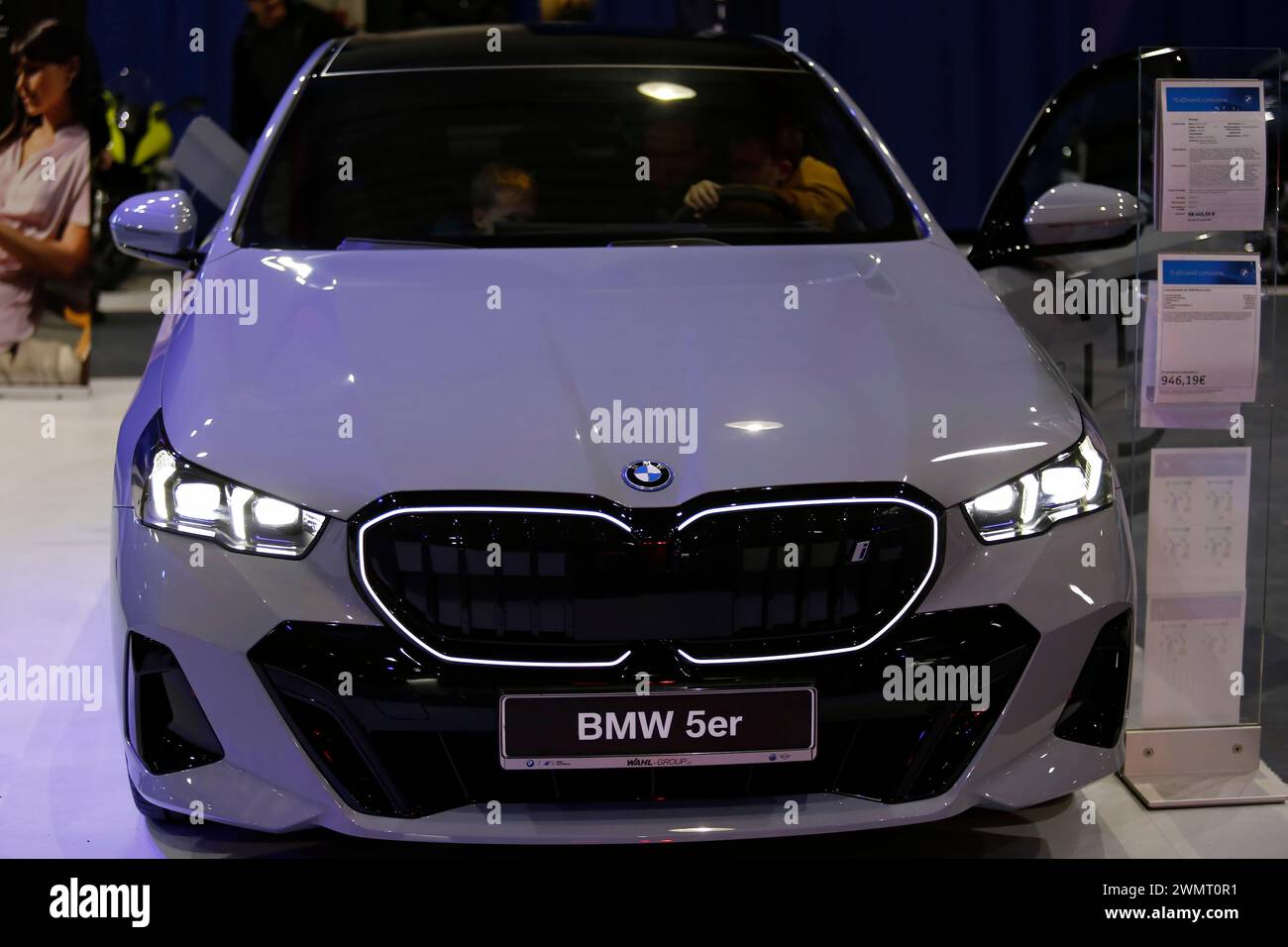 BMW i5 seen during automobile Exhibition in Giessen Hessenhallen. Stock Photo