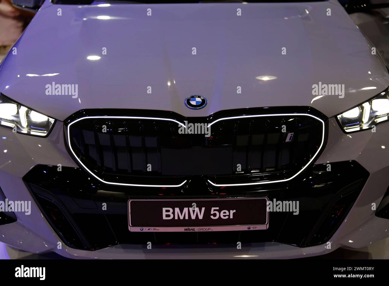 BMW i5 seen during automobile Exhibition in Giessen Hessenhallen. Stock Photo