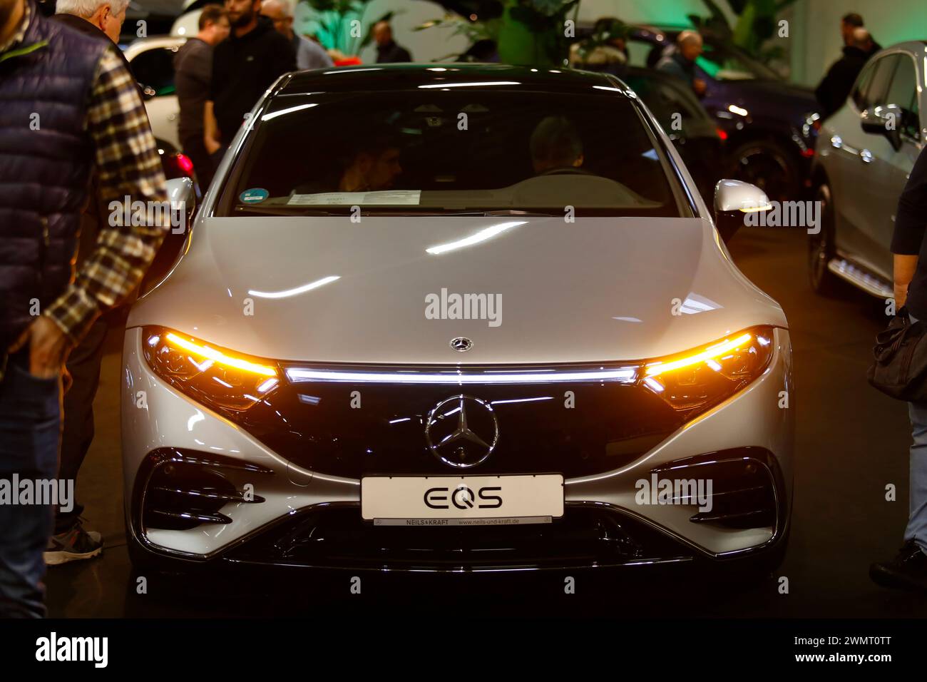 Mercedes Benz EQS seen during automobile Exhibition in Giessen Hessenhallen. Stock Photo