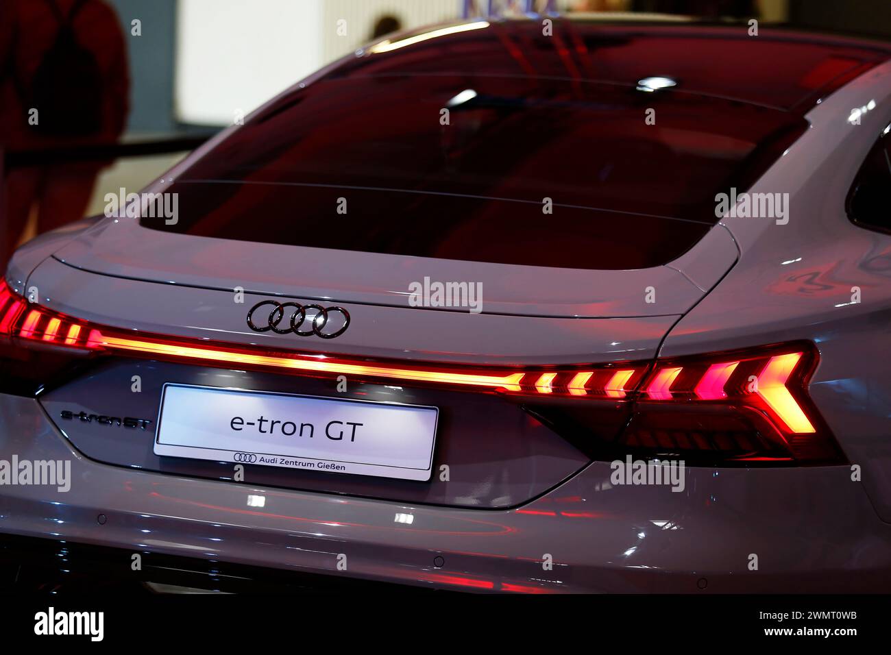 Audi e-tron GT seen during automobile Exhibition in Giessen Hessenhallen. Stock Photo