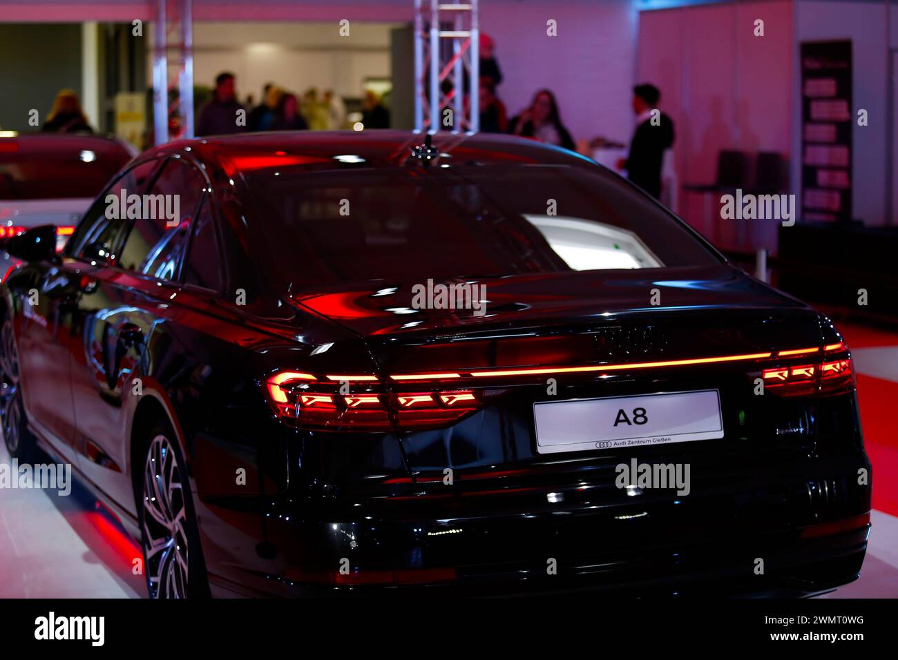 Audi A8 seen during automobile Exhibition in Giessen Hessenhallen. Stock Photo