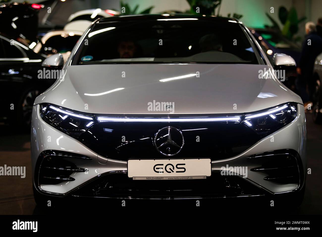 Mercedes Benz EQS seen during automobile Exhibition in Giessen Hessenhallen. Stock Photo