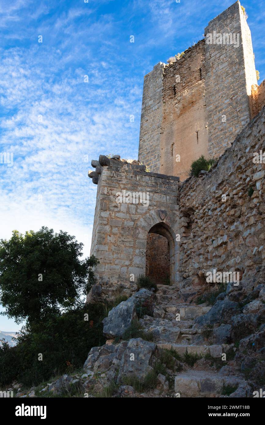Entrance gate to the castle of Chirel. Cortes de Pallas - Valencian Community - Spain Stock Photo
