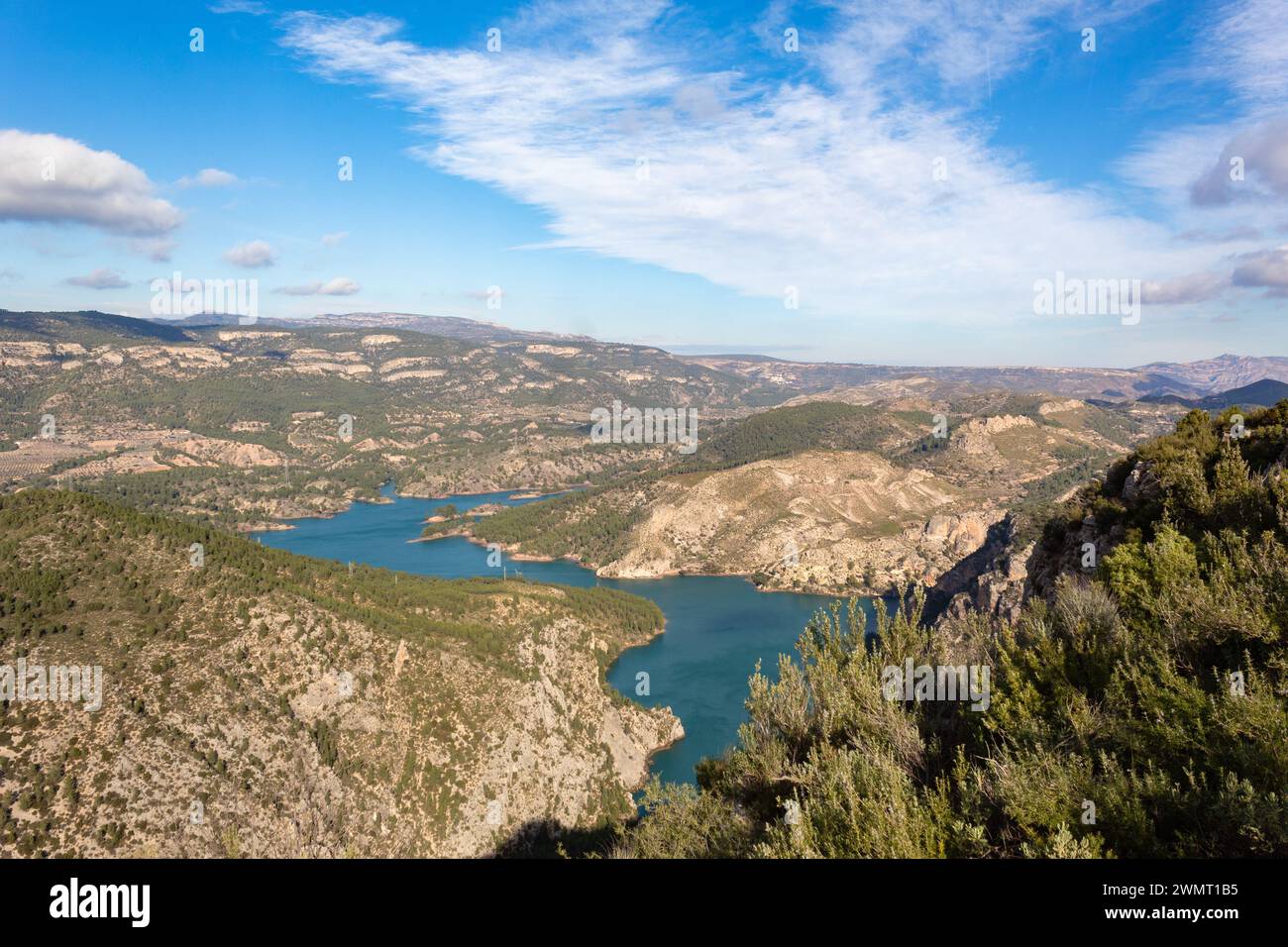 Panoramic view of the Cortes de Pallas II reservoir and the mountains. Valencia - Spain Stock Photo