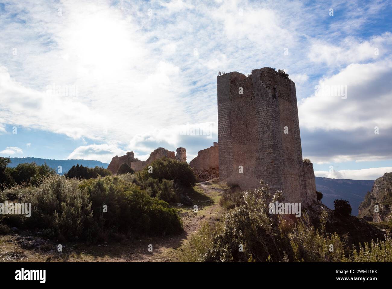 Ruins of the medieval castle of Chirel. Cortes de Pallas - Valencian Community - Spain Stock Photo