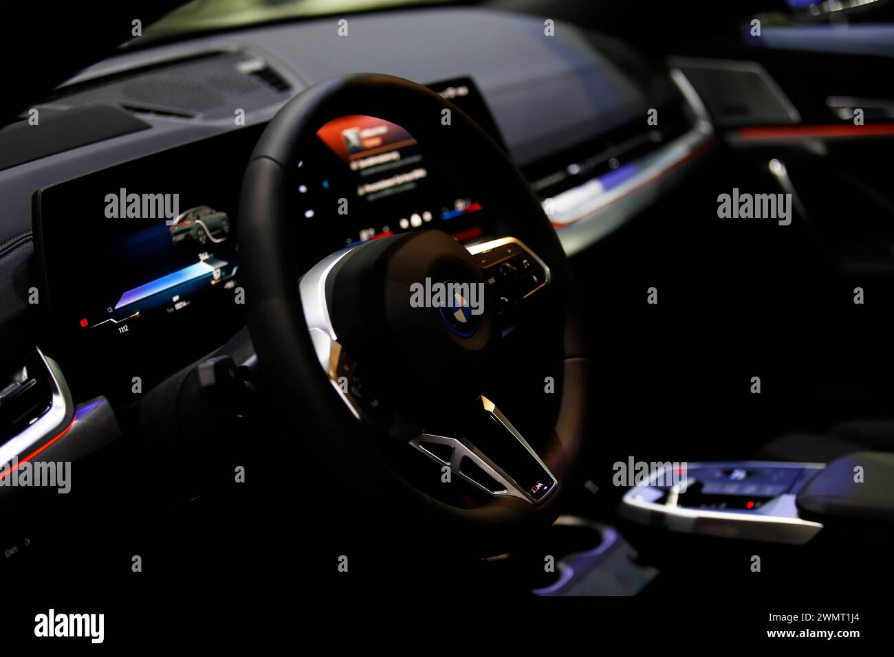Giessen, Germany. 25th Feb, 2024. Interior salon of BMW i5 seen during automobile Exhibition in Giessen Hessenhallen. (Photo by Mohammad Javad Abjoushak/SOPA Images/Sipa USA) Credit: Sipa USA/Alamy Live News Stock Photo