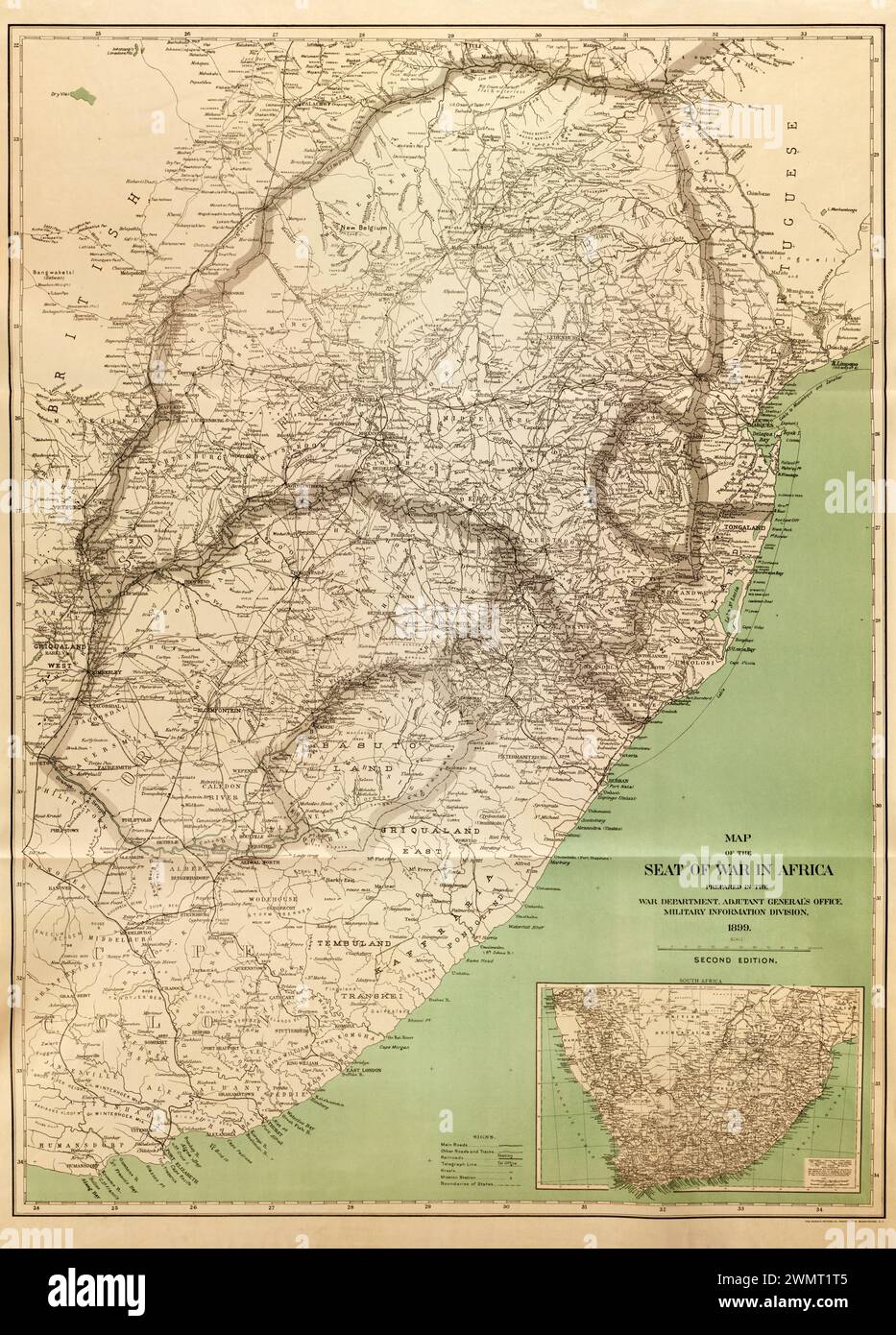 Vintage Map ' Map of the seat of war in Africa'.  The Norris Peters Co.  1899. Second Boer War map Stock Photo