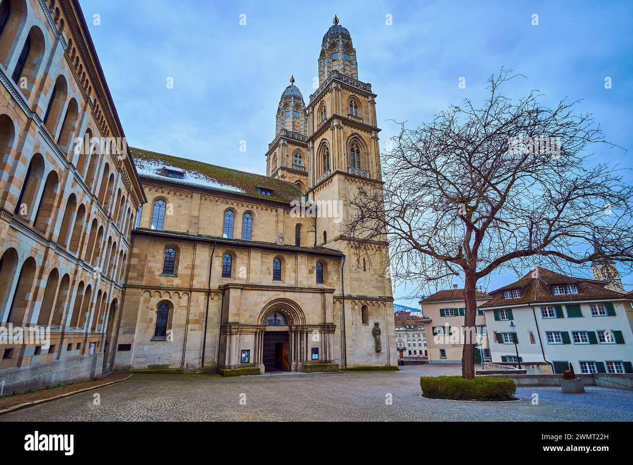 Stunning Grossmunster church with twin bell towers, and the entrance on ...