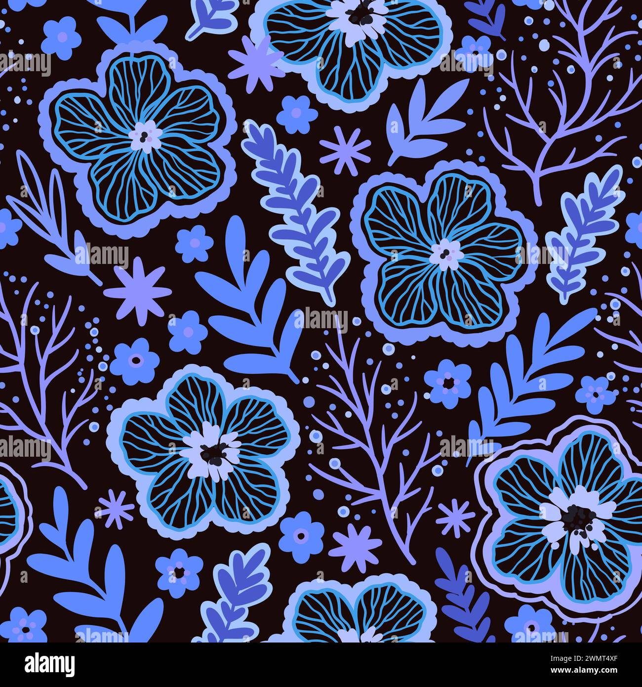 Seamless pattern with doodle floral elements. Vector illustration. Stock Vector