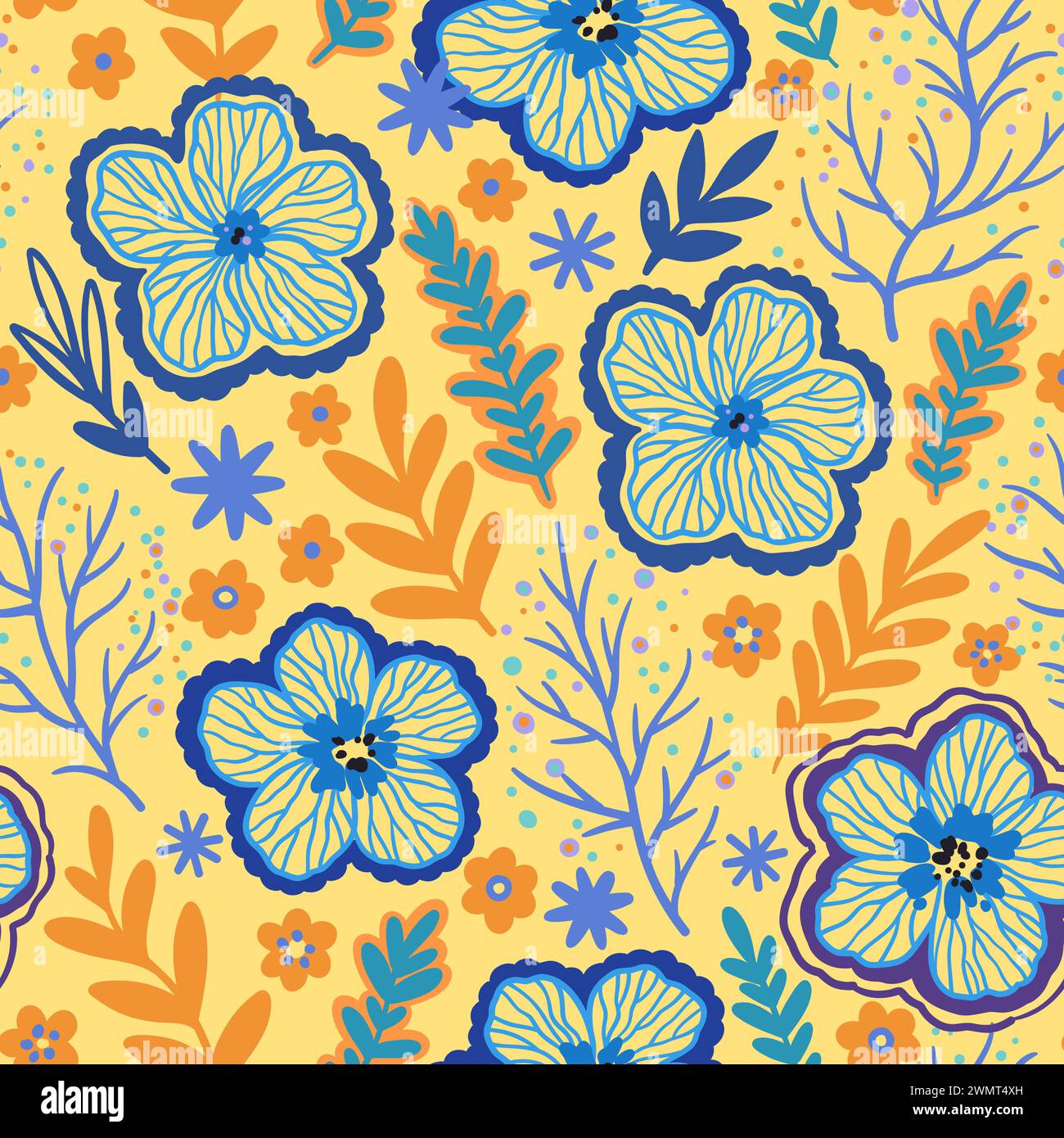 Seamless pattern with doodle floral elements. Vector illustration. Stock Vector