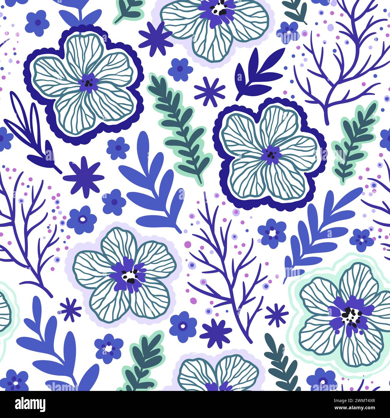 Seamless pattern with doodle floral elements. Vector illustration. Stock Vector