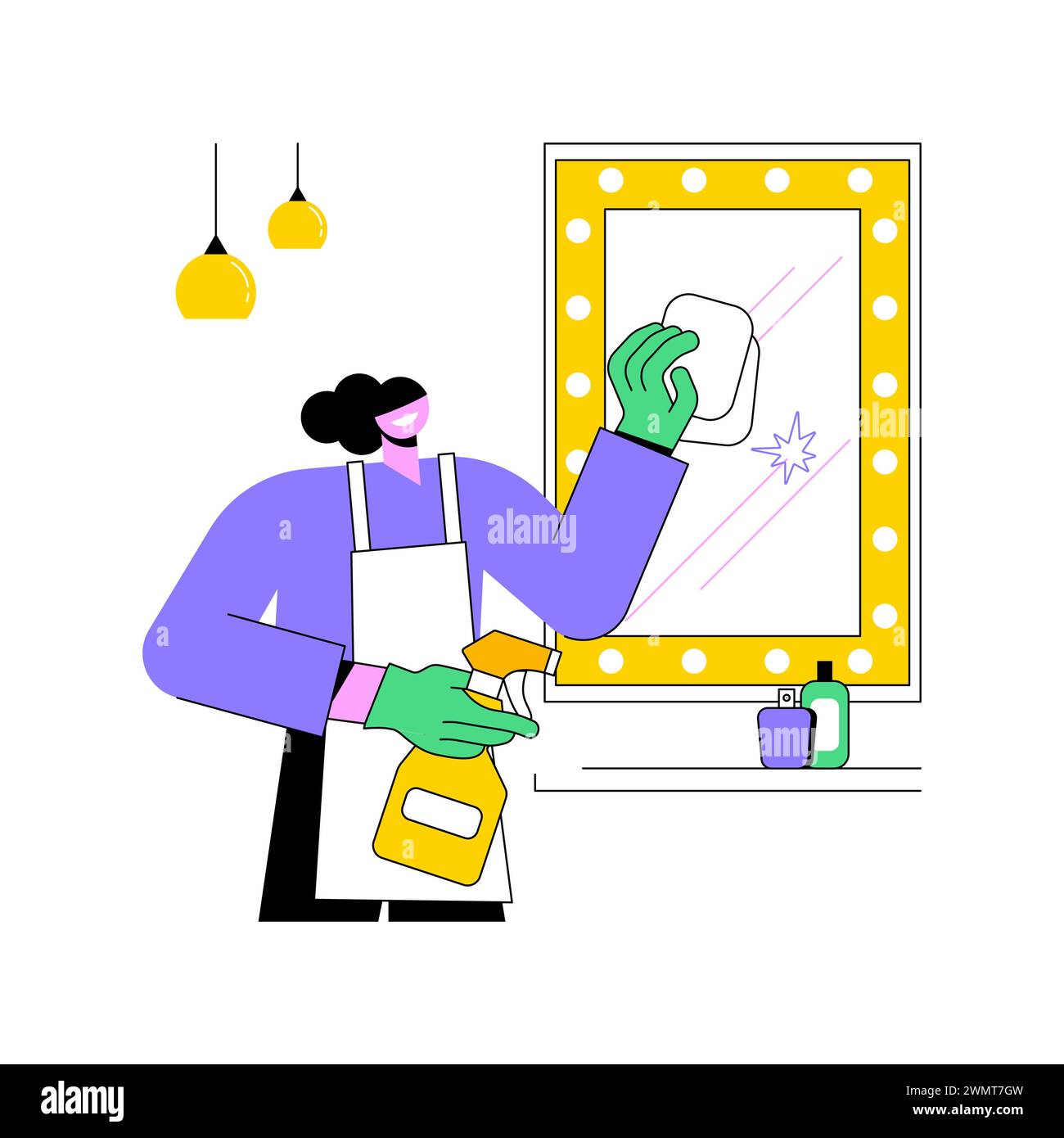 Dusting off isolated cartoon vector illustrations. Woman in gloves