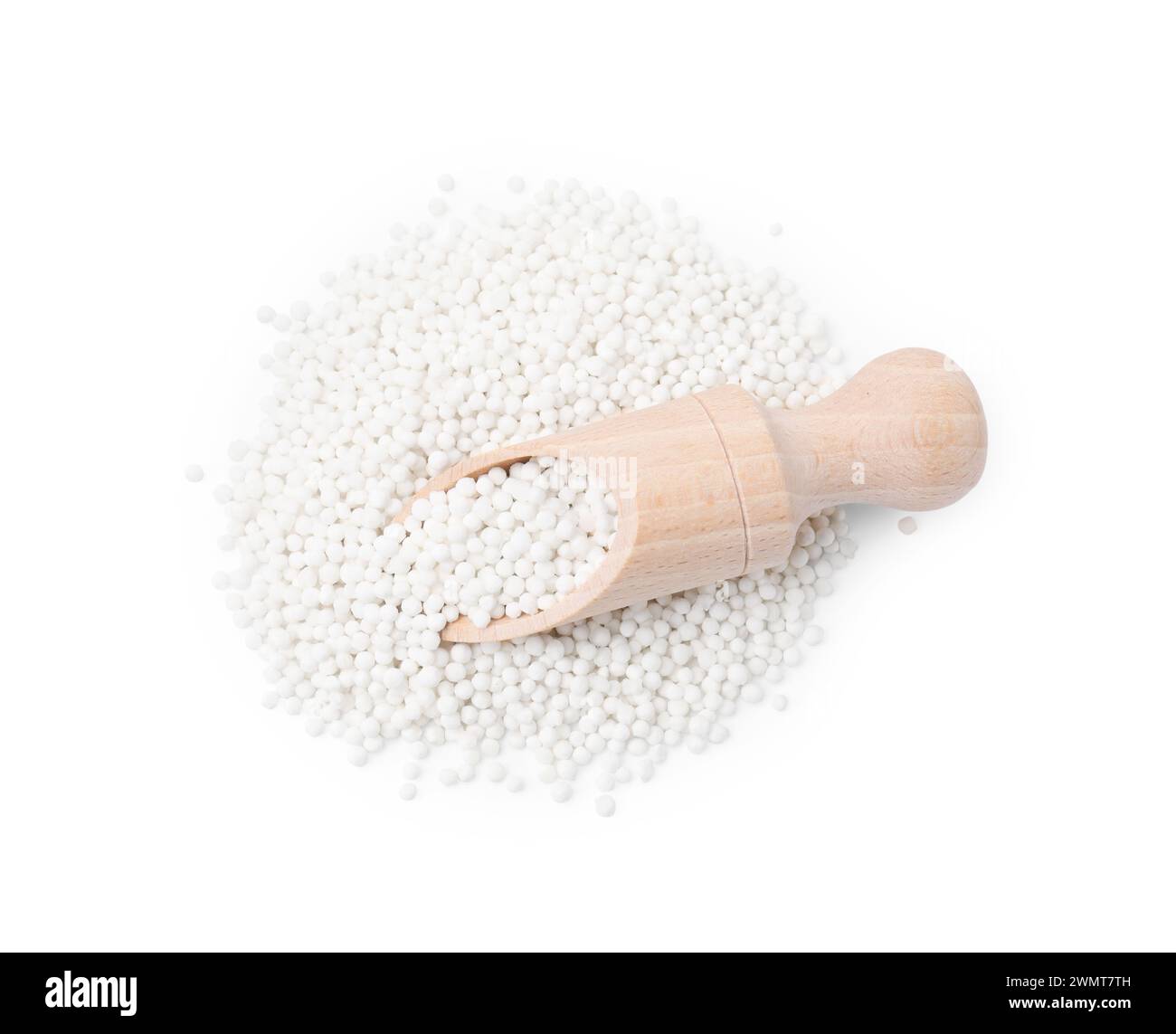 Pile of tapioca pearls and scoop isolated on white, top view Stock ...