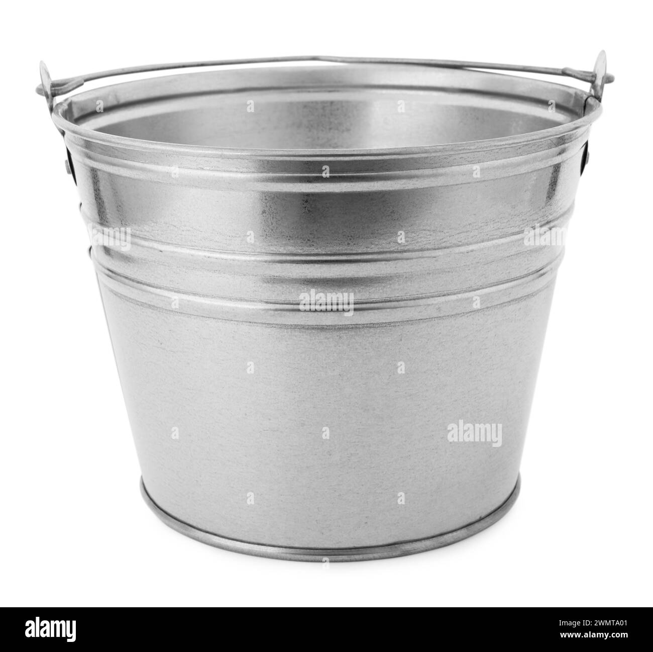 One shiny metal bucket isolated on white Stock Photo Alamy