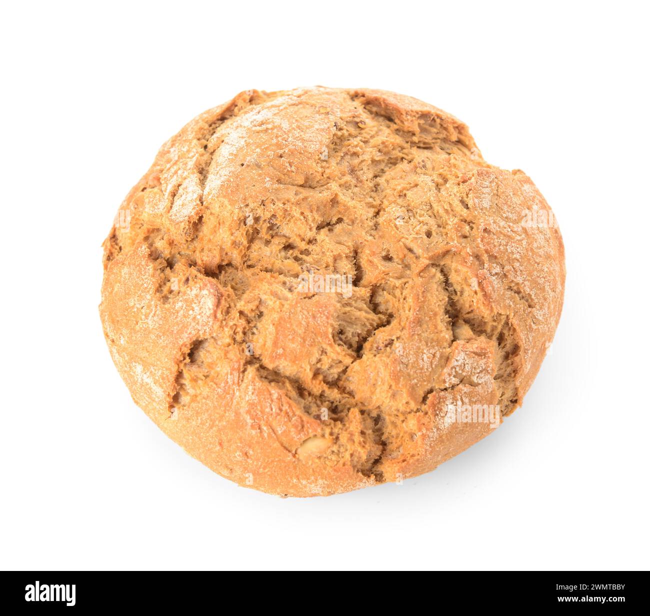 Delicious whole grain bun on white background Stock Photo Alamy