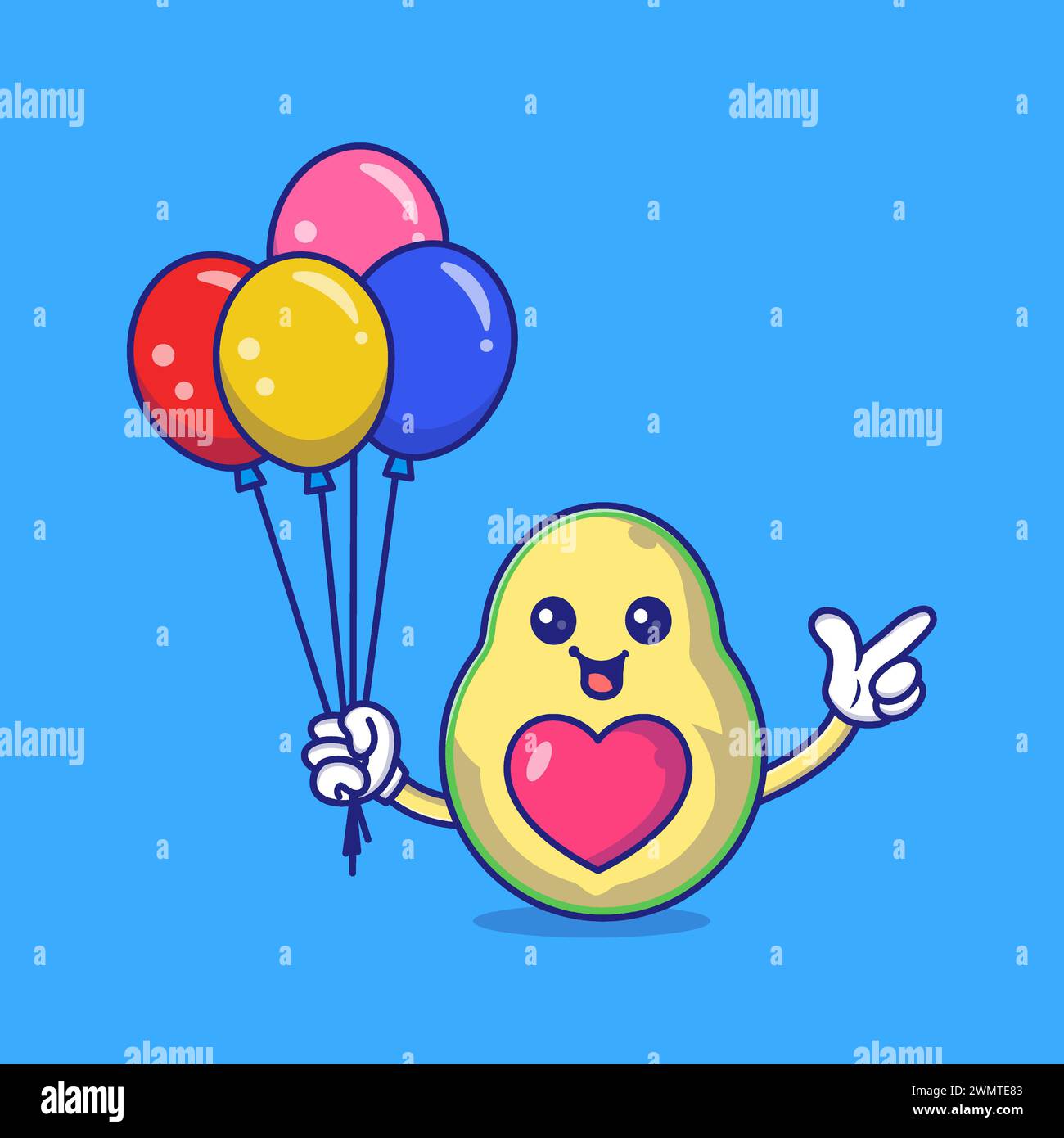 Cute Avocado holding balloons Mascot Character Vector Icon Illustration Stock Vector