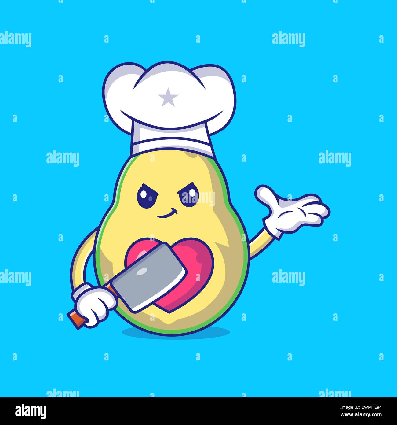 Cute Avocado Holding Hammer Mascot Character Vector Icon Illustration Stock Vector