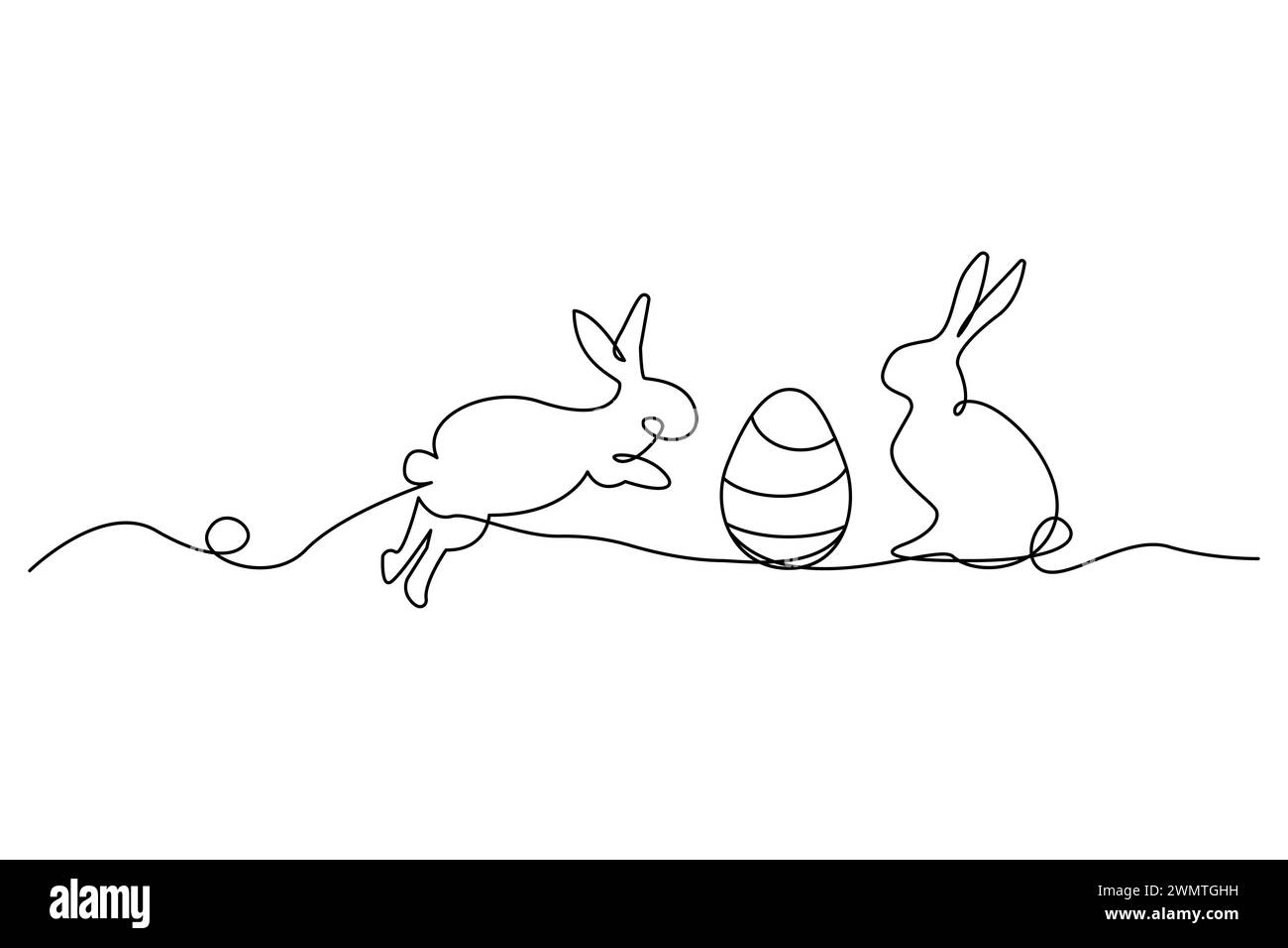 Rabbits with Easter egg. Minimal line art. Spring holiday joy. Vector ...