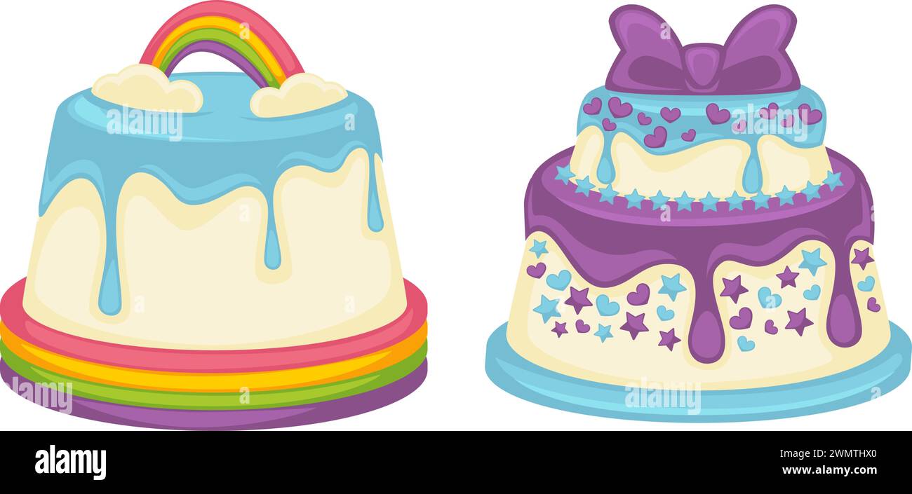 Colorful cakes for kids, tasty vibrant desserts Stock Vector