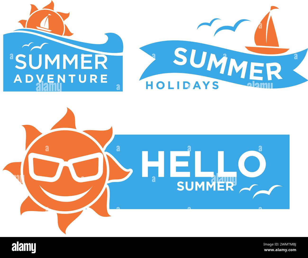 Summer adventure, holidays and fun stickers vector Stock Vector