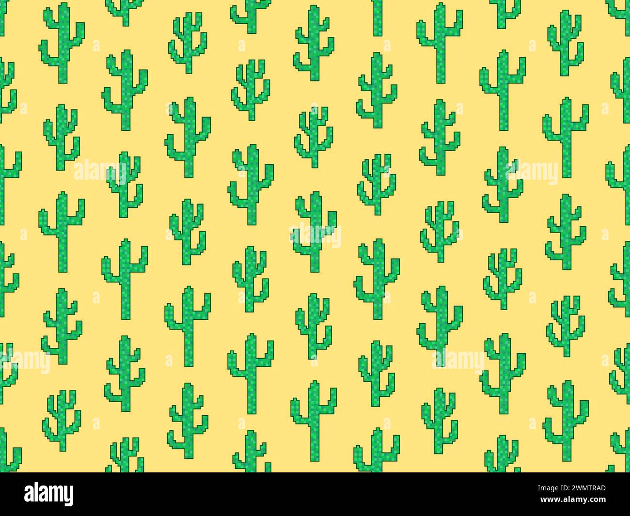 Pixel cactus seamless pattern. Cacti in pixel art style, 8-bit graphics in the style of the 90s. Retro design for printing, wrapping paper and adverti Stock Vector