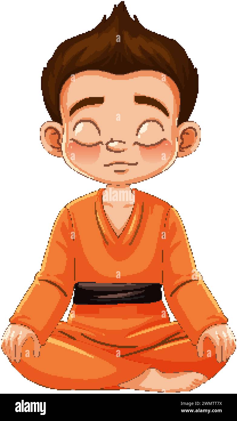 Cartoon of a boy meditating in orange attire Stock Vector