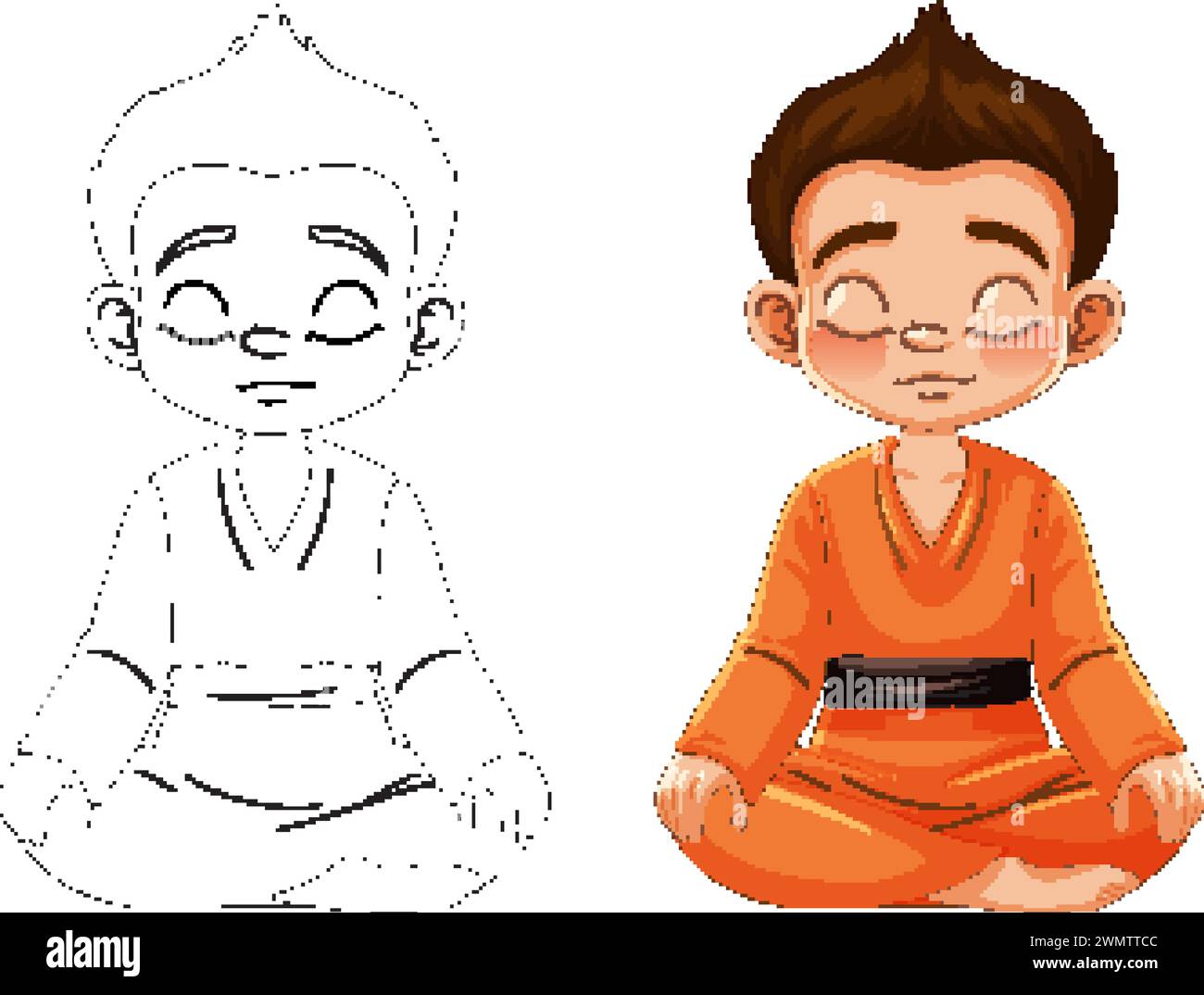 Vector illustration of a child meditating calmly. Stock Vector