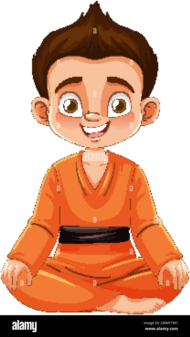 Smiling young boy dressed in martial arts attire Stock Vector