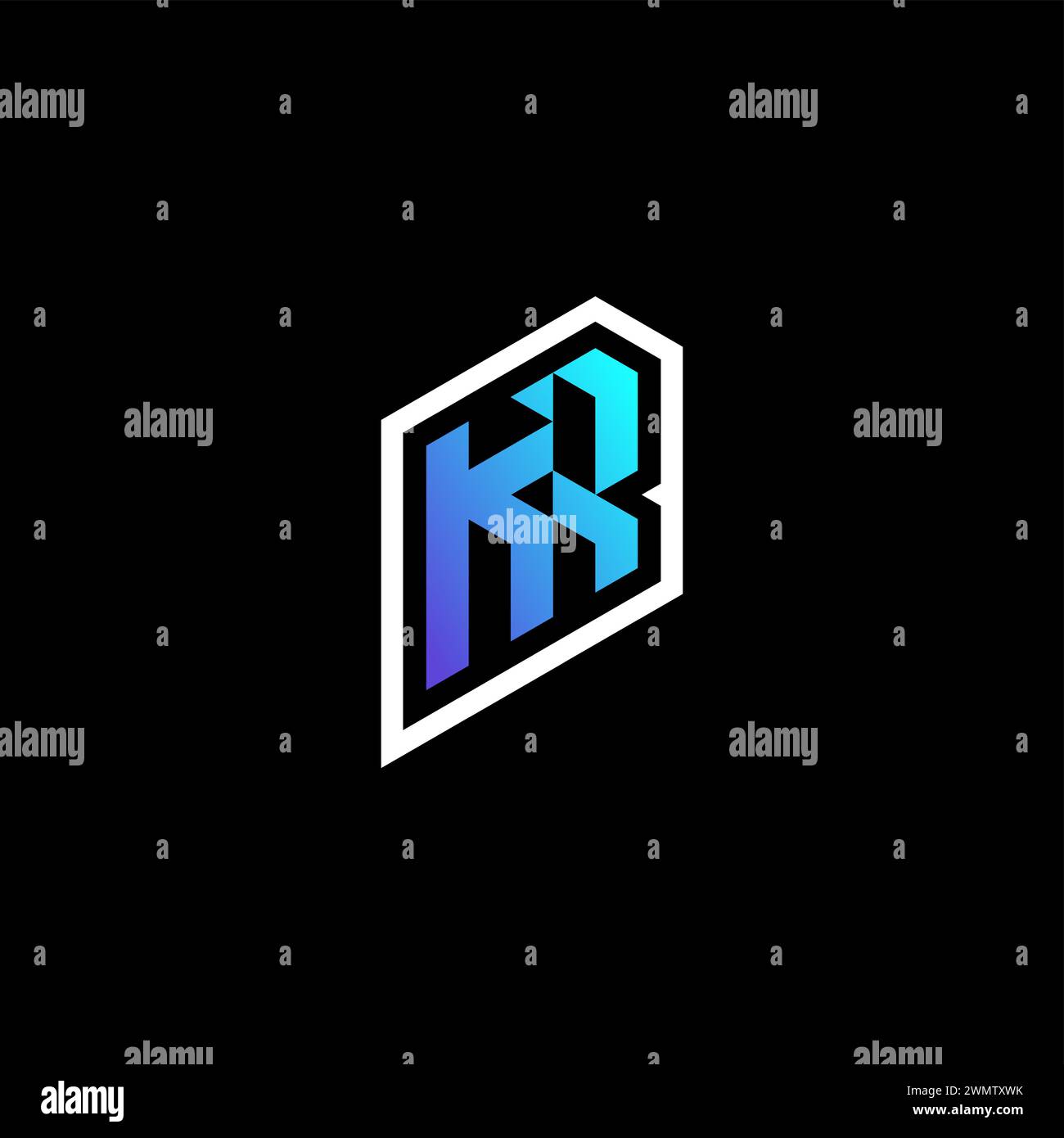 KR initial gradient blue gaming concept ideas for esport team, twitch and streamer Stock Vector