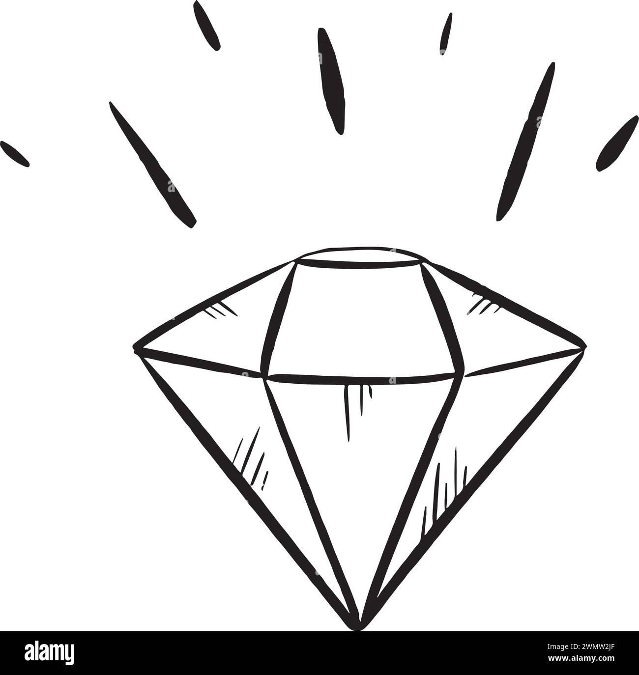 a black and white drawing of a diamond with rays coming out of it Stock Vector