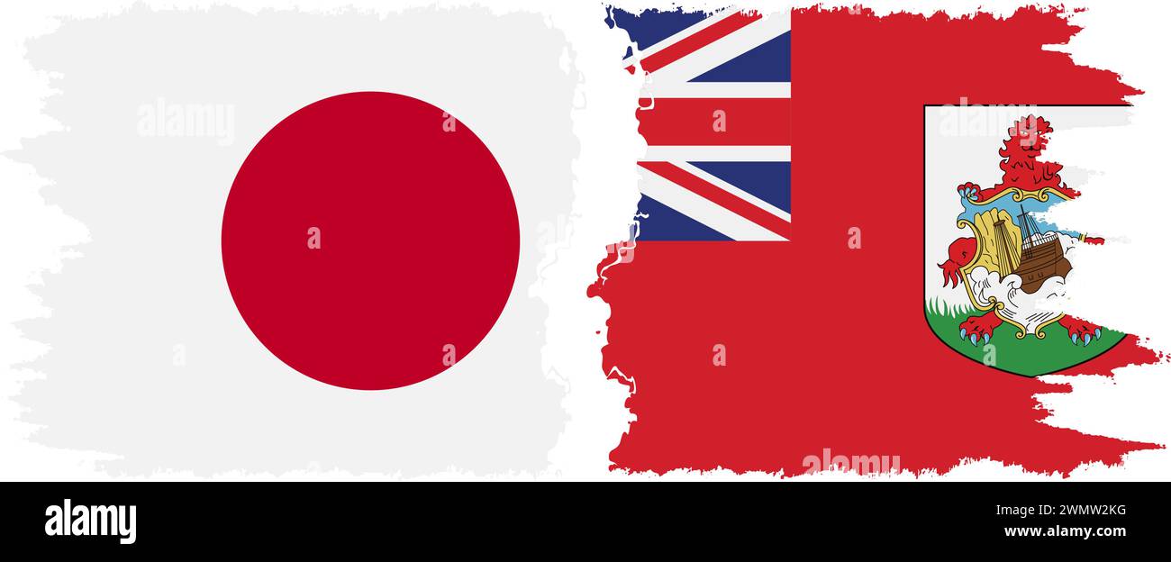 Bermuda and Japan grunge flags connection, vector Stock Vector