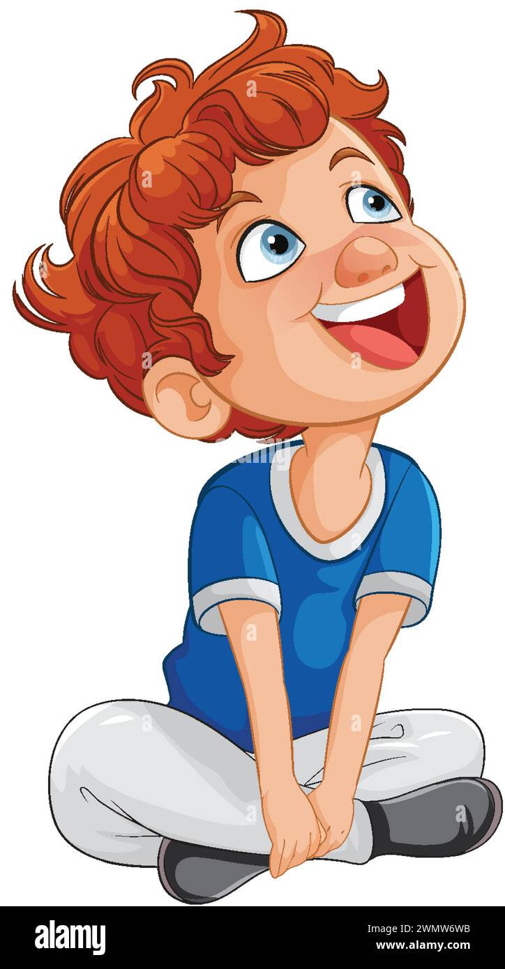 Vector illustration of a happy, seated young boy Stock Vector Image ...