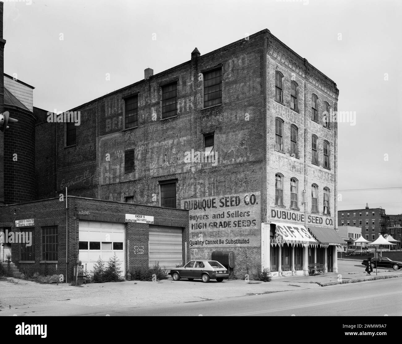 East Front and South Side. View to NorthWest - Commercial & industrial Buildings, Dubuque Seed Company Warehouse, 169-171 Iowa Street, Dubuque Stock Photo